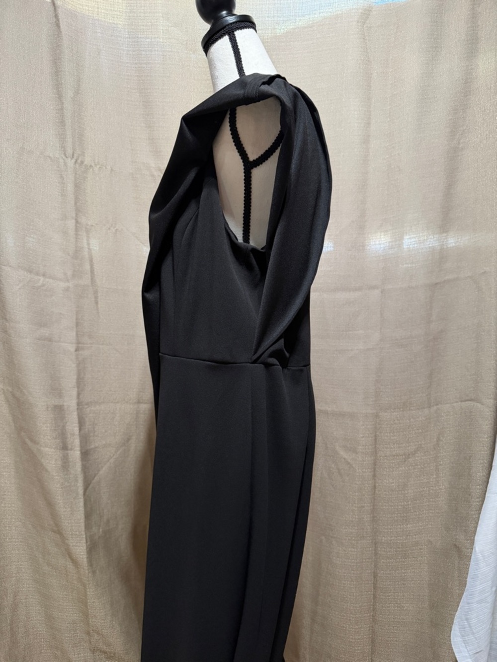 Adrianna Papell Black One-Shoulder Draped Jumper Pants / Formal Sz 14 - Picture 7 of 8